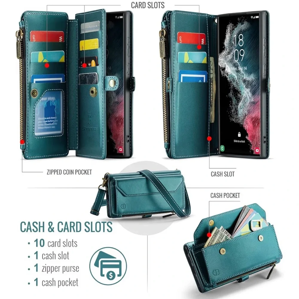 Crossbody for Samsung Galaxy S22 Ultra, Case Wallet Card Holder, Strapurs, NEW - Picture 5 of 12